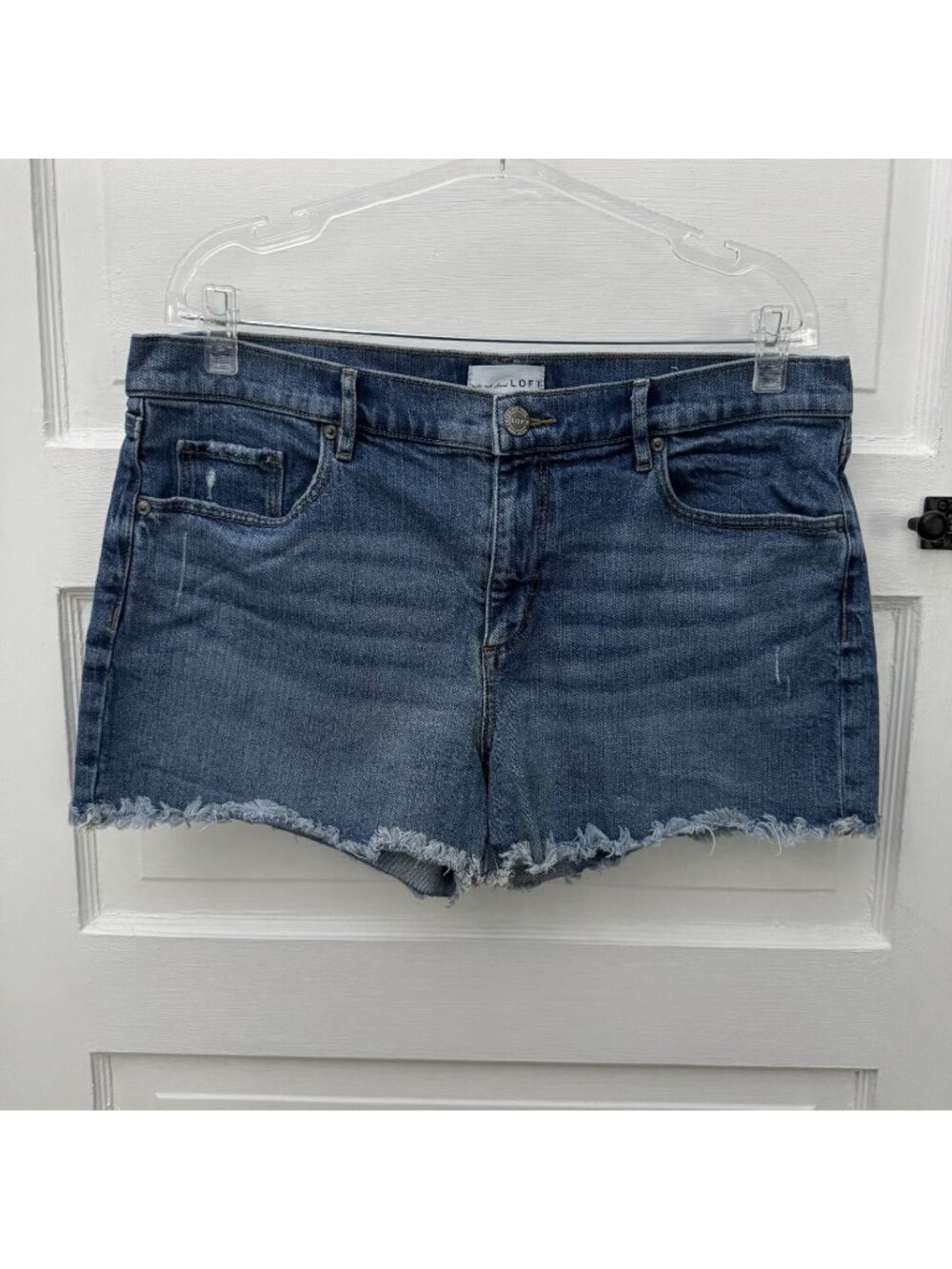 LOFT Womens 12 Blue Denim Cutoff Shorts High Rise Distressed Frayed Hem